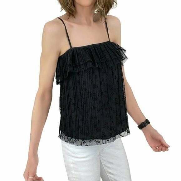 J. Crew Black Casual Floral Flutter Lace Camisole Style Top Size L - Picture 4 of 17